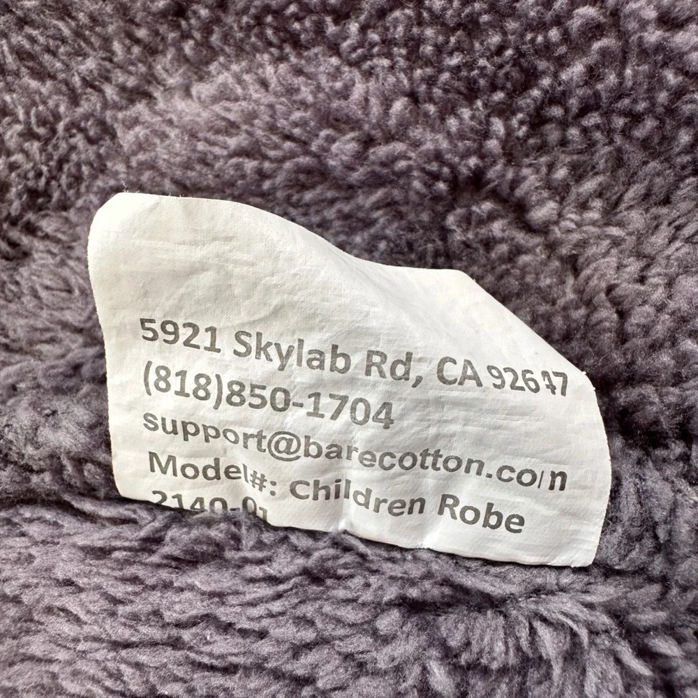 Bare Cotton Plush Microfiber Hooded Robe Kids L Gray Luxury Hotel Spa Excellent‎
